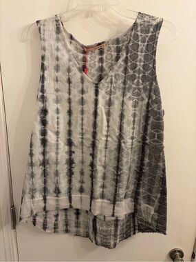 Sleeveless Tie-Dye V-Neck Tank Top - Gray